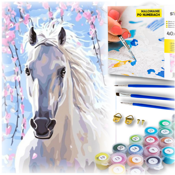 Malowanie po numerach - biały koń zdjęcie 1