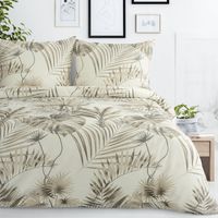 Pościel Nina 140x200 + 70x80 beżowo‑zielona w liście bawełna