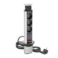 Przedłużacz gniazdo port GTV 3 x uziemienie schuko + 2 x USB uniwersal srebrny