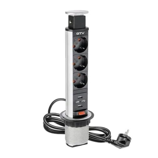 Przedłużacz gniazdo port GTV 3 x uziemienie schuko + 2 x USB uniwersal srebrny zdjęcie 1