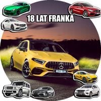 OPŁATEK NA TORT 30CM - SAMOCHODY AUTA MERCEDES + IMIĘ + GRATIS! 24CM 26CM