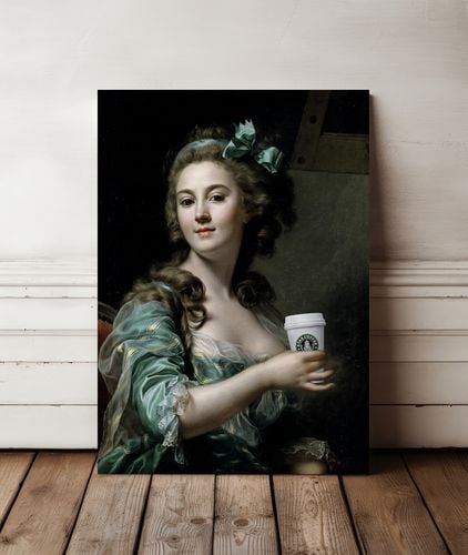 Obraz na płótnie dama z kawą portret pop art 80x120 cm na Arena.pl