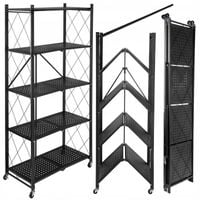 Regał Metalowy Magazynowy Składany Na Kółkach Czarny 5 Półek Mobilny