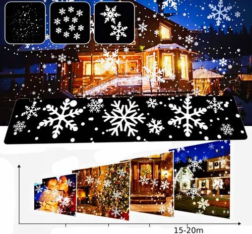 ŚWIĄTECZNY PROJEKTOR LED NA DOM ZEWNĄTRZ PŁATKI ŚNIEGU RZUTNIK NOWOŚĆ 2024 na Arena.pl