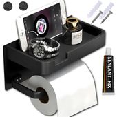 UCHWYT NA PAPIER TOALETOWY WIESZAK WC CZARNY STALOWY METALOWY LOFT Z PÓŁKĄ