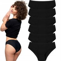 6x Majtki Bawełniane Figi Damskie Gładkie Klasyczne Czarne Proste MORAJ M