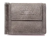 męski portfel skórzany z klipsem na banknoty szary wild