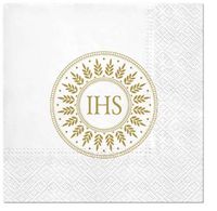 Serwetki papierowe Komunia Święta IHS okrągły, 20 szt.