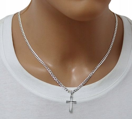 SREBRNY PEŁNY ŁAŃCUSZEK MĘSKI PANCERKA Z KRZYŻYKIEM PR. 925 + GRAWER GRATIS na Arena.pl