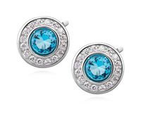 OKRĄGŁE SREBRNE KOLCZYKI WKRĘTKI BŁĘKITNE CYRKONIE