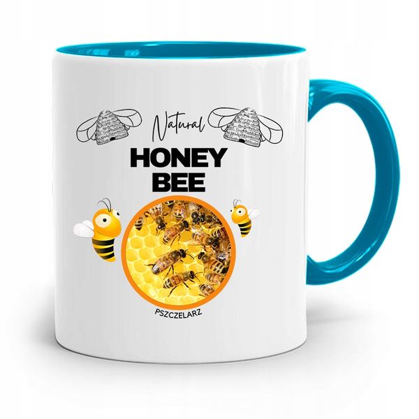 Kubek Błękitny Dla Pszczelarza Honey Bee Prezent Z Nadrukiem Ze Zdjęciem zdjęcie 1