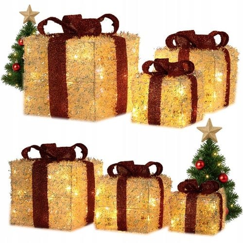 Świąteczne Pudełka Prezenty LED 3 szt. Dekoracja Boże Narodzenie Srebrne na Arena.pl