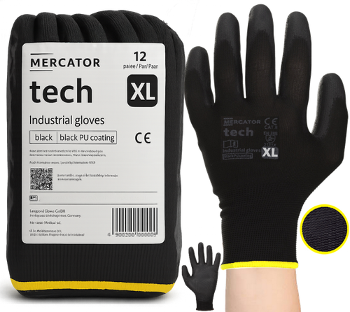 rękawice robocze mercator tech black+black pu - xl - 12 par na Arena.pl