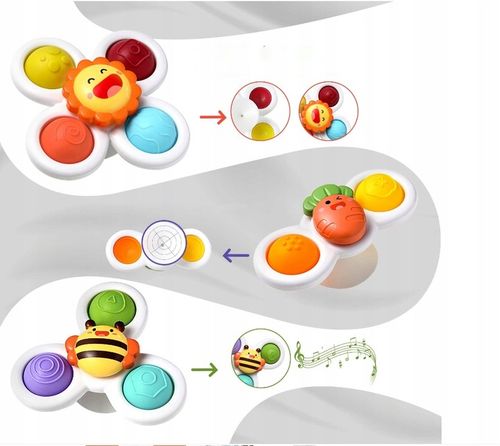 FIDGET SPINNER Z PRZYSSAWKĄ SENSORYCZNY OBROTOWY GRZECHOTKA KĄPIEL 3 SZTUKI na Arena.pl