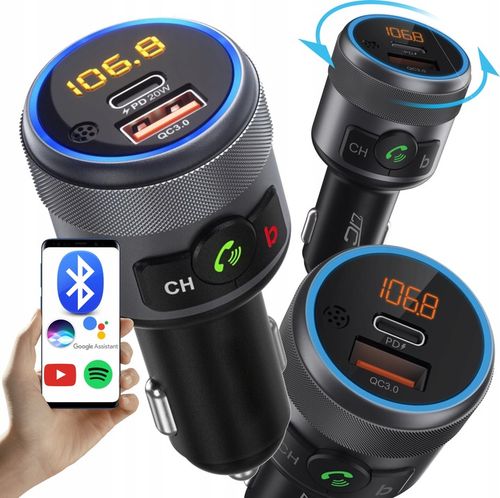 TRANSMITER FM BLUETOOTH 5.1 USB SZYBKA ŁADOWARKA QC 18W/PD 24W 12/24V BASS na Arena.pl