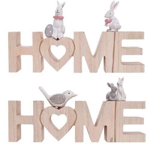 Drewniany napis "home" z zajączkiem 2 wzory na Arena.pl