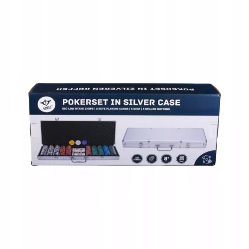 Żetony 14g Zestaw do Pokera 500 szt w Srebrnej Walizce 2 Talie Kart-Kości na Arena.pl