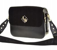 Laura Biaggi – torebka listonoszka kuferek czarna zamsz + mat JS170