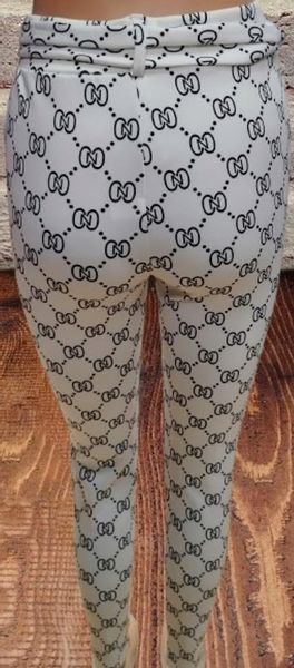 SPODNIE ELASTYCZNE Z KIESZENIAMI ozdobnym PASKIEM jasne z wzorkiem S/M zdjęcie 5