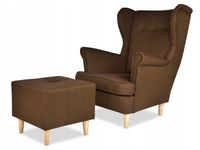 Fotel uszak ARI z podnóżkiem, skandynawski , brązowy