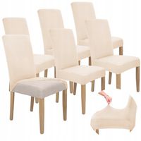 ZESTAW 6 SZT. POKROWCE POKROWIEC NA KRZESŁO JASNY BEŻOWY ELASTYCZNY GŁADKI