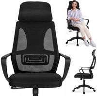 Krzesło Obrotowe Biurowe Fotel Biurowy Obrotowy Ergonomiczny Czarny ROB