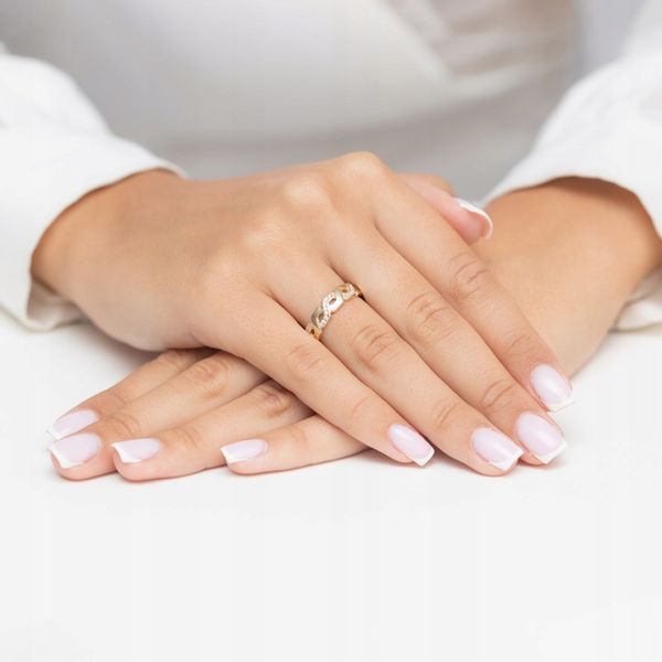 ZŁOTY PIERŚCIONEK pr. 585 Przeplatany Łańcuszek z Cyrkoniami 14k r.14 zdjęcie 3