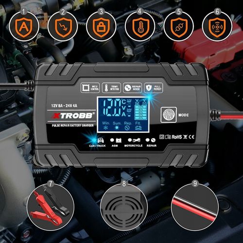 Prostownik SAMOCHODOWY AUTOMATYCZNY Z FUNKCJĄ NAPRAWY AKUMULATORÓW 12V 24V na Arena.pl