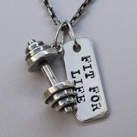 Fit Kolekcja - Srebrne zawieszki na łańcuszek DUMBBELL 001 / FIT FOR LIFE