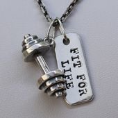 Fit Kolekcja - Srebrne zawieszki na łańcuszek DUMBBELL 001 / FIT FOR LIFE