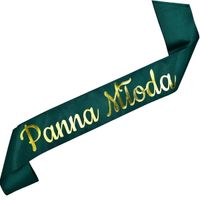 Panna Młoda - szarfa w kolorze zieleni butelkowej ze złotym nadrukiem