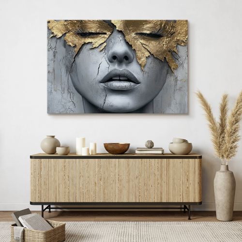 Obraz Canvas Beton Abstrakcja Kobieta Portret Elementy Złota 90cm x 60cm na Arena.pl
