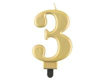 Świeczka na tort cyfra 3 złota metaliczna