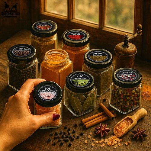 24x słoiczki 120 ml na przyprawy + NABIERAK + 200x etykiety PRZYPRAWNIK na Arena.pl