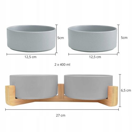 MISKA CERAMICZNA PODWÓJNA DLA PSA I KOTA 2 MISKI DREWNIANA PODSTAWA 2x400ml na Arena.pl