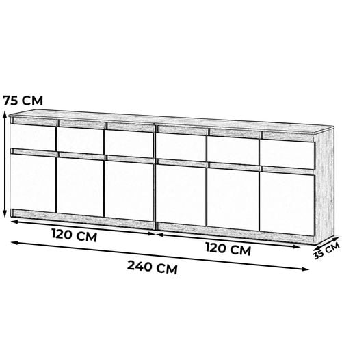 Komoda Biała Do Salonu Nowoczesna 240cm Pojemna Szafka Z 6 Szufladami na Arena.pl