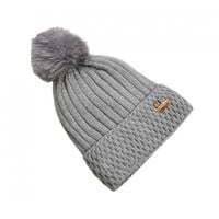 czapka zimowa dzianinowa z pomponem i naszywką, szara cz33wz2
