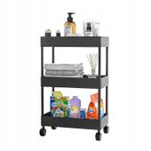 PÓŁKA Łazienkowa KUCHENNA SZAFKA MOBILNA REGAŁ Kółka 3 poziomy CZARNA