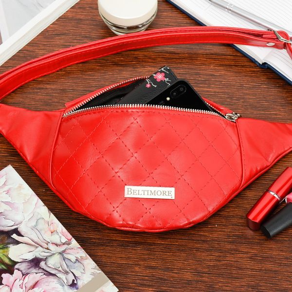 Czerwona Saszetka Nerka Pikowana Skóra Naturalna Beltimore F22 zdjęcie 2