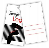 ETYKIETY zawieszki METKI NA ODZIEŻ ubrania LOGO nazwa twojego sklepu 100szt