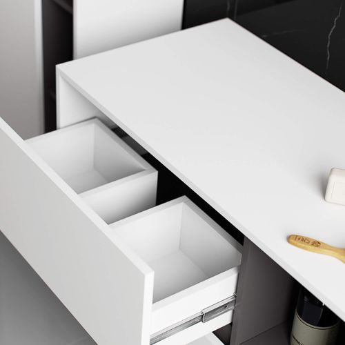 Szafka łazienkowa pod umywalkę VAMI 90 cm 2 szuflady 2 półki biała szara na Arena.pl