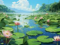 Plakat 80x60cm Sielankowy Staw Lilii