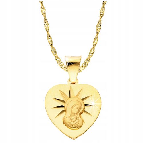 Złoty Łańcuszek z Medalikiem 925 Matka Serce Chrzest Komunia Grawer na Arena.pl