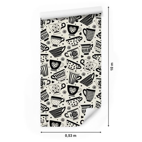 Tapeta Do Kuchni Jadalni Filiżanki Kubki Wzorki Serduszka na Arena.pl