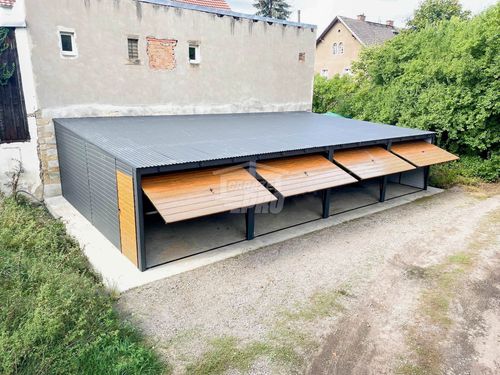 Rząd garaży Garaż blaszany 12x6m 4x brama uchylna drzwi dach  GP482 na Arena.pl