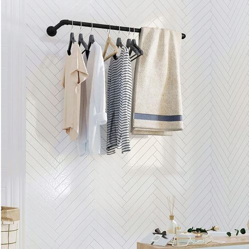 Drążek na ubrania WIESZAK ŚCIENNY 92x30x7,5 cm ZE STALI czarny LOFT na Arena.pl