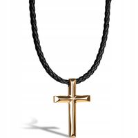 Męski Skórzany Naszyjnik [Cross] Złoty