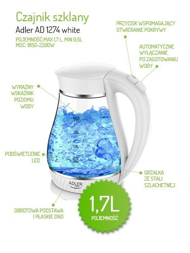 AD 1274 white Czajnik szklany 1,7L na Arena.pl