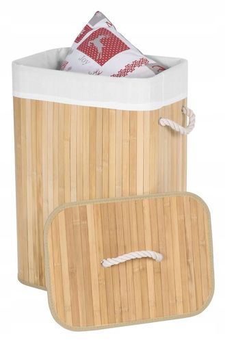 KOSZ NA PRANIE BIELIZNĘ ZABAWKI Z BAMBUSA DREWNIANY POJEMNIK KUFER 80L na Arena.pl