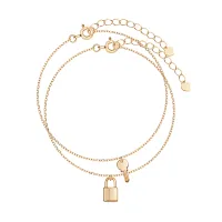 srebrny pozłacany zestaw dwóch bransoletek - kluczyk i kłódka bsc6453y